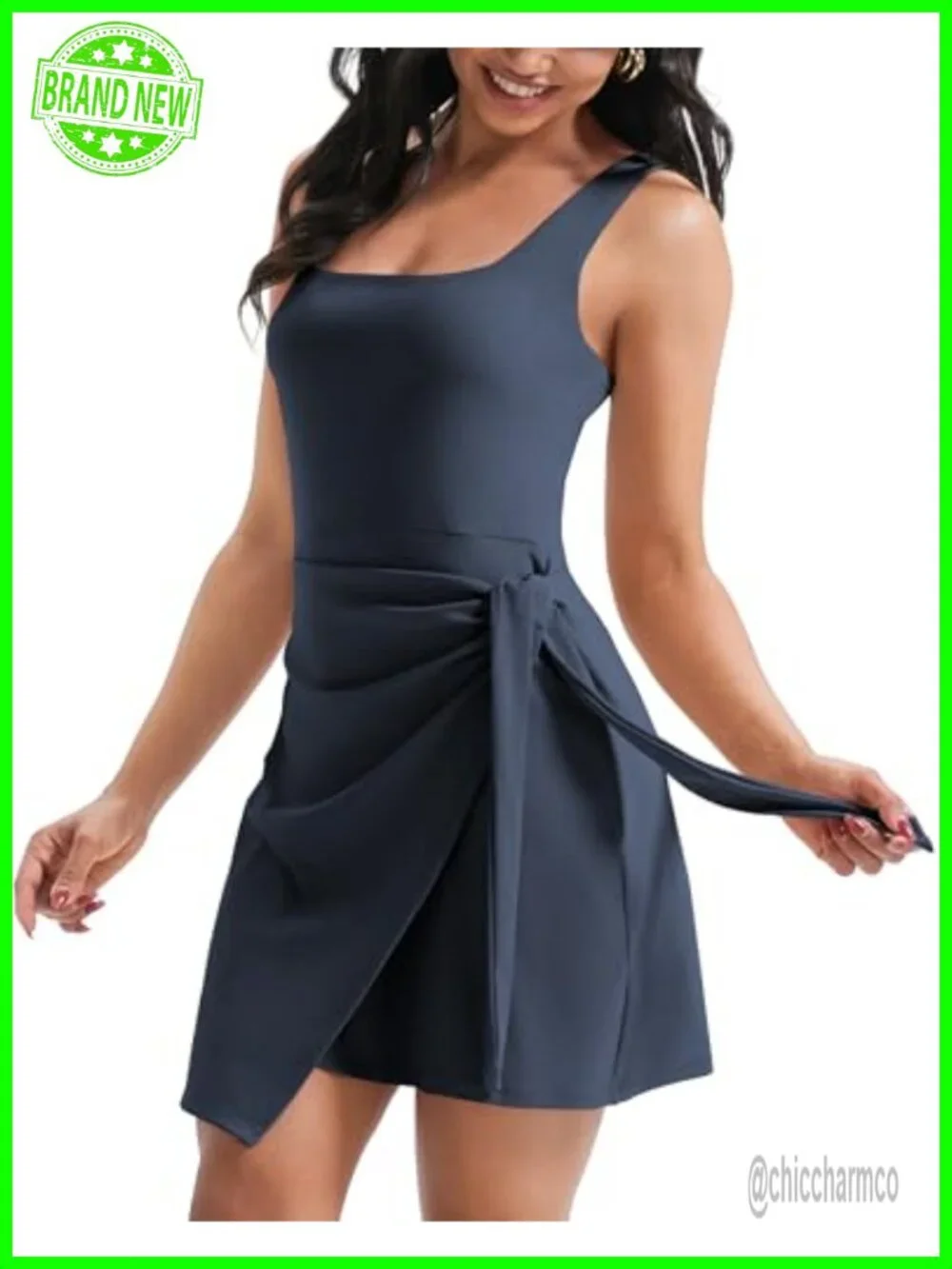 Athletic Tennis Dress with Built-in Shorts Sleeveless Wrap Skort Dress